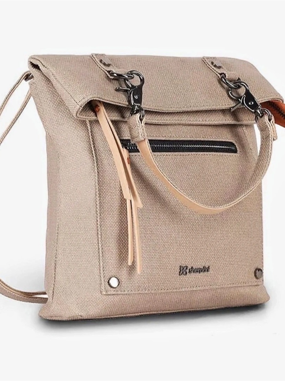 Sherpani Rebel Convertible Canvas Tote Crossbody Bag Beige Tan